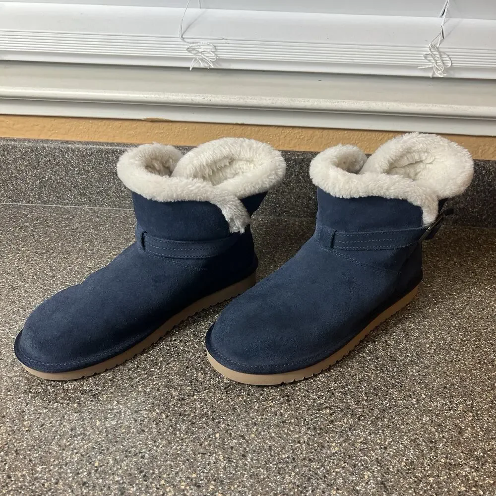 Koolaburra By Ugg Blue Winter Mini Boots Women's Size 9 Faux Fur Lining Pull On